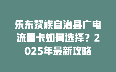 乐东黎族自治县广电流量卡如何选择？2025年最新攻略