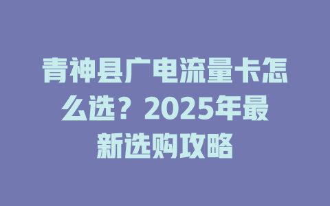 青神县广电流量卡怎么选？2025年最新选购攻略