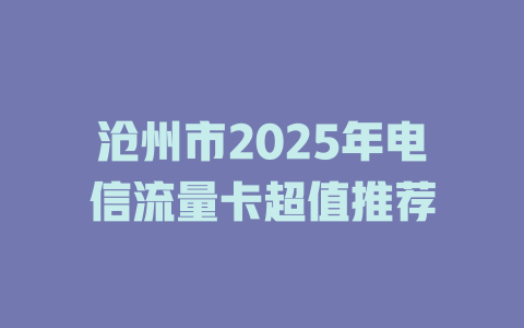 沧州市2025年电信流量卡超值推荐