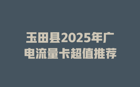 玉田县2025年广电流量卡超值推荐