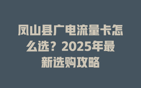 凤山县广电流量卡怎么选？2025年最新选购攻略