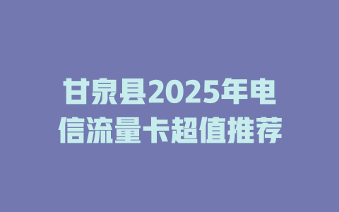 甘泉县2025年电信流量卡超值推荐