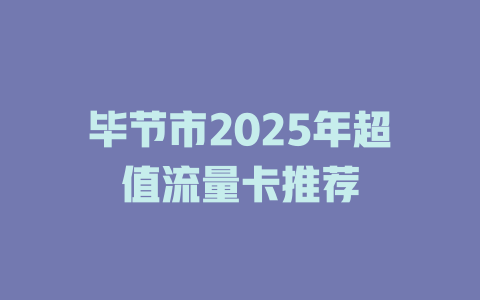 毕节市2025年超值流量卡推荐