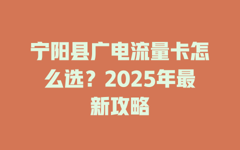 宁阳县广电流量卡怎么选？2025年最新攻略