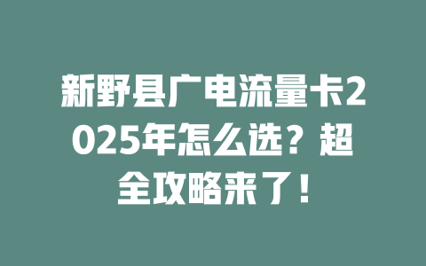 新野县广电流量卡2025年怎么选？超全攻略来了！