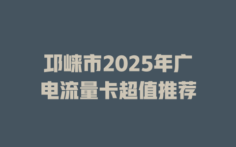 邛崃市2025年广电流量卡超值推荐