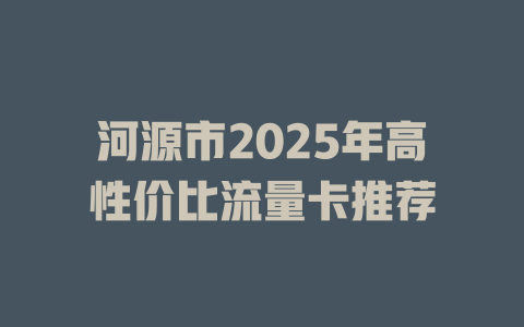 河源市2025年高性价比流量卡推荐