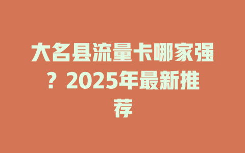 大名县流量卡哪家强?2025年最新推荐