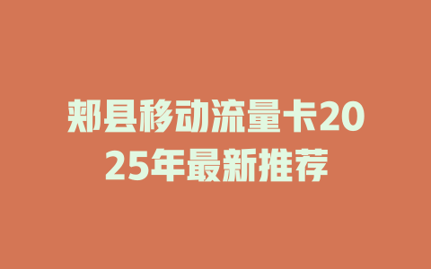 郏县移动流量卡2025年最新推荐