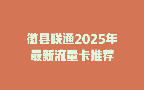 徽县联通2025年最新流量卡推荐