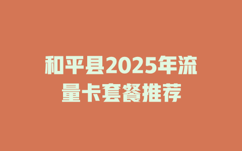 和平县2025年流量卡套餐推荐