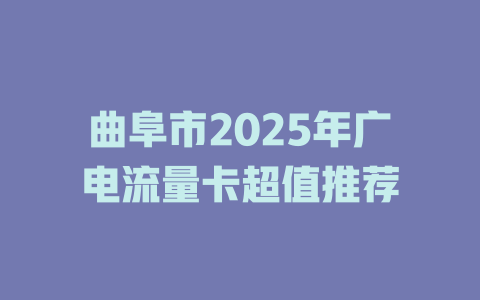 曲阜市2025年广电流量卡超值推荐