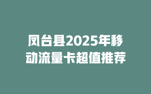 凤台县2025年移动流量卡超值推荐