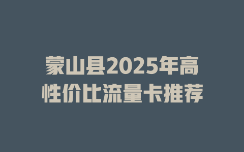 蒙山县2025年高性价比流量卡推荐