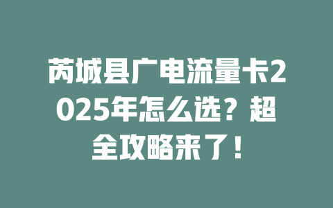 芮城县广电流量卡2025年怎么选？超全攻略来了！
