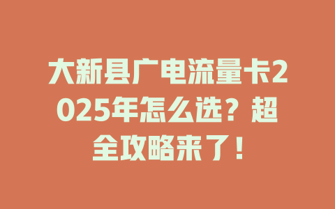 大新县广电流量卡2025年怎么选？超全攻略来了！