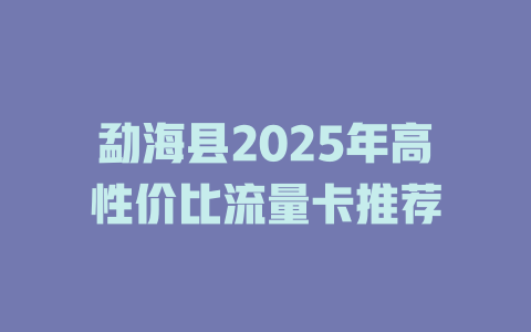 勐海县2025年高性价比流量卡推荐