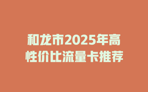 和龙市2025年高性价比流量卡推荐