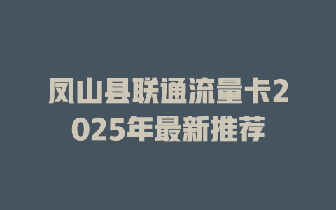 凤山县联通流量卡2025年最新推荐