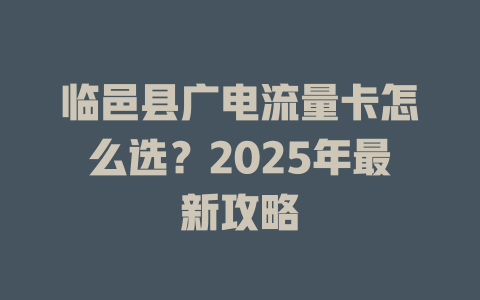 临邑县广电流量卡怎么选？2025年最新攻略
