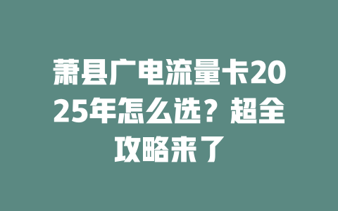 萧县广电流量卡2025年怎么选？超全攻略来了