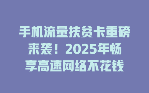 手机流量扶贫卡重磅来袭！2025年畅享高速网络不花钱