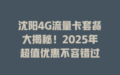 沈阳4G流量卡套餐大揭秘！2025年超值优惠不容错过