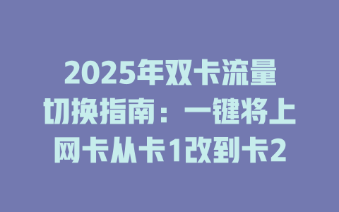 2025年双卡流量切换指南：一键将上网卡从卡1改到卡2
