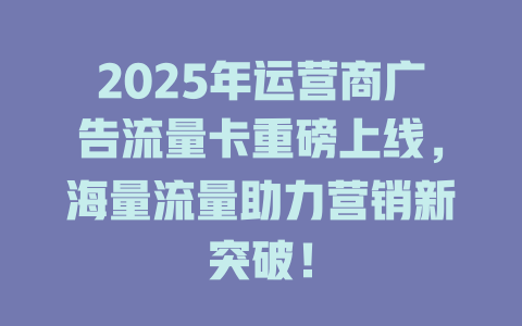 2025年运营商广告流量卡重磅上线,海量流量助力营销新突破!
