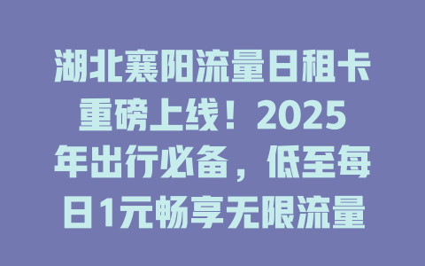 湖北襄阳流量日租卡重磅上线！2025年出行必备，低至每日1元畅享无限流量