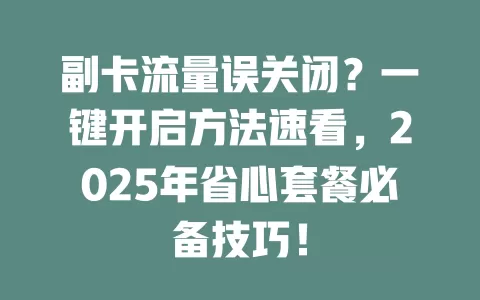 副卡流量误关闭？一键开启方法速看，2025年省心套餐必备技巧！