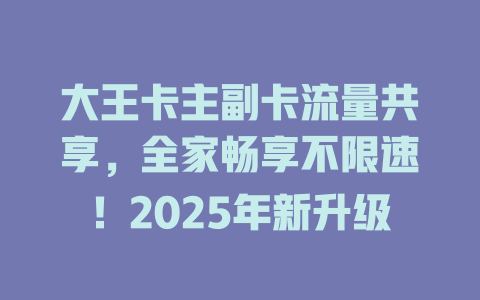大王卡主副卡流量共享，全家畅享不限速！2025年新升级