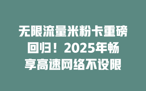无限流量米粉卡重磅回归！2025年畅享高速网络不设限
