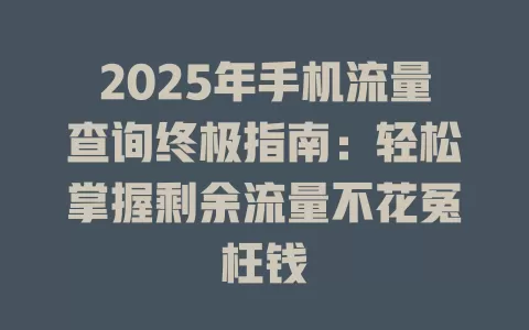 2025年手机流量查询终极指南：轻松掌握剩余流量不花冤枉钱