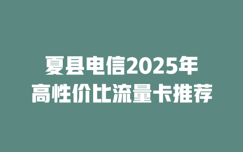 夏县电信2025年高性价比流量卡推荐