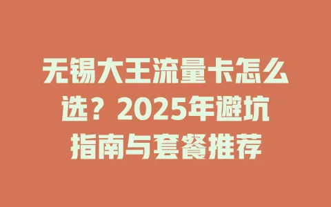 无锡大王流量卡怎么选？2025年避坑指南与套餐推荐