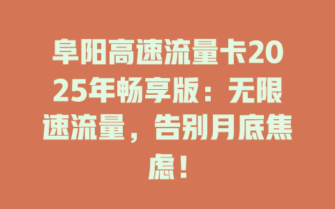 阜阳高速流量卡2025年畅享版：无限速流量，告别月底焦虑！