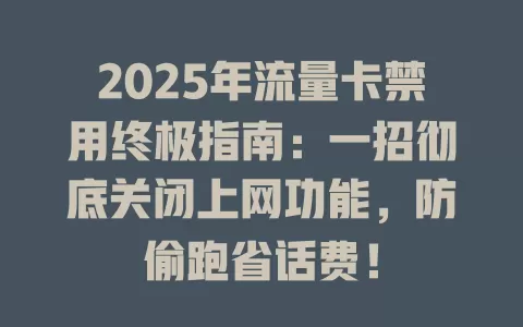 2025年流量卡禁用终极指南：一招彻底关闭上网功能，防偷跑省话费！