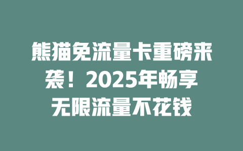 熊猫免流量卡重磅来袭！2025年畅享无限流量不花钱