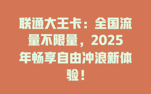 联通大王卡：全国流量不限量，2025年畅享自由冲浪新体验！