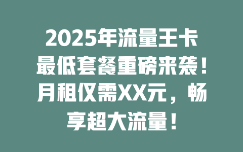 2025年流量王卡最低套餐重磅来袭！月租仅需XX元，畅享超大流量！