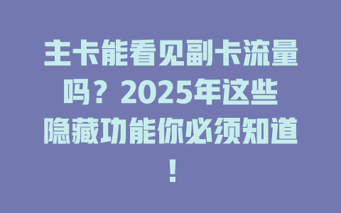 主卡能看见副卡流量吗？2025年这些隐藏功能你必须知道！