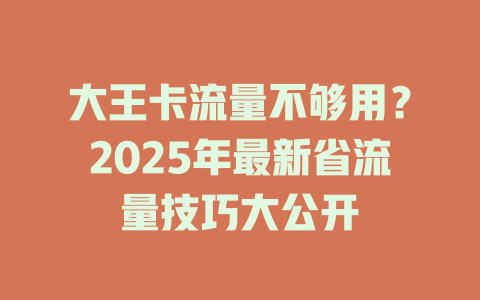 大王卡流量不够用？2025年最新省流量技巧大公开