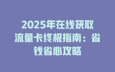 2025年在线获取流量卡终极指南：省钱省心攻略