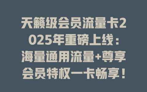天籁级会员流量卡2025年重磅上线：海量通用流量+尊享会员特权一卡畅享！