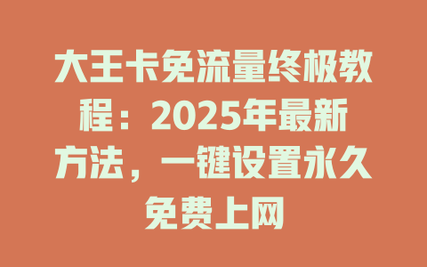 大王卡免流量终极教程:2025年最新方法,一键设置永久免费上网