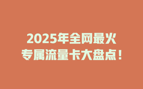 2025年全网最火专属流量卡大盘点！