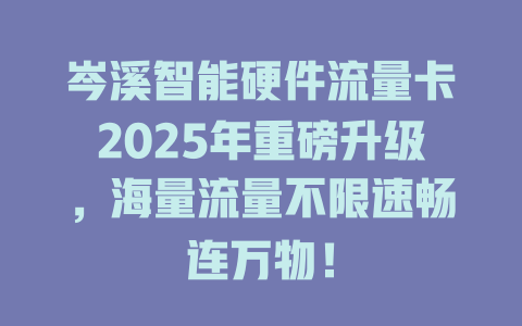 岑溪智能硬件流量卡2025年重磅升级，海量流量不限速畅连万物！