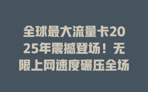 全球最大流量卡2025年震撼登场！无限上网速度碾压全场