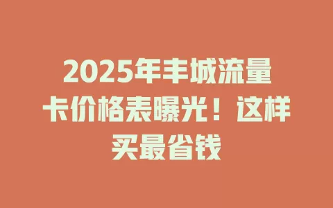 2025年丰城流量卡价格表曝光！这样买最省钱